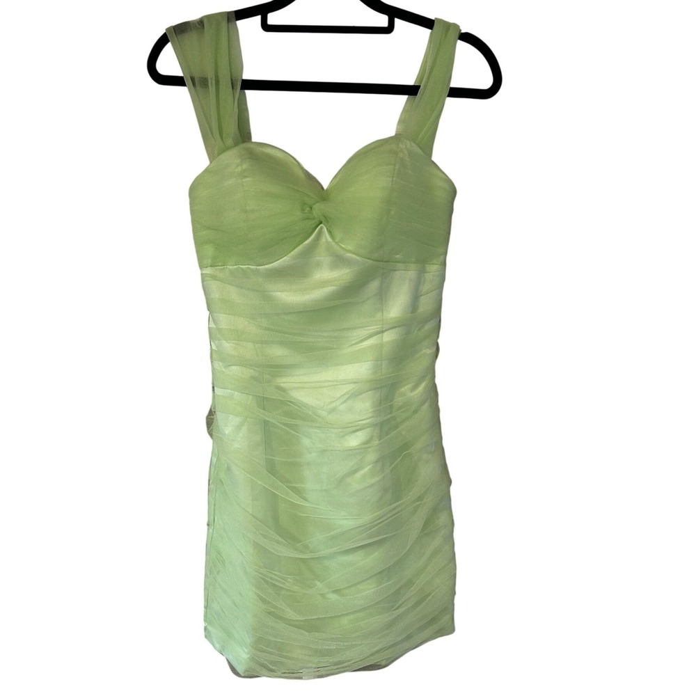 NWT Light Green Corset Lace-Up Dress Size 2 Ruched Tulle Party Cocktail Mini